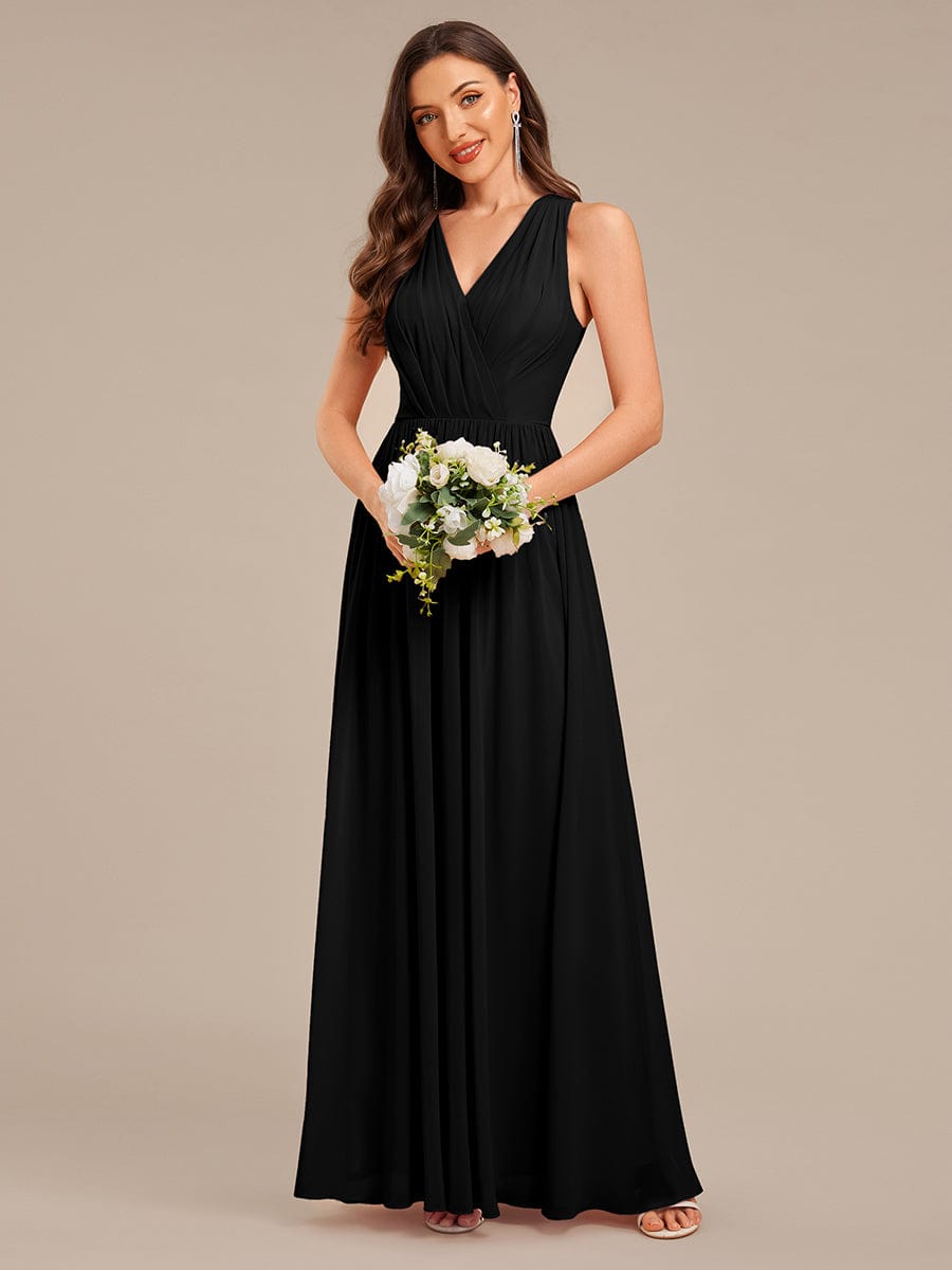 Applique Chiffon Sleeveless Bridesmaid Dress #color_Black