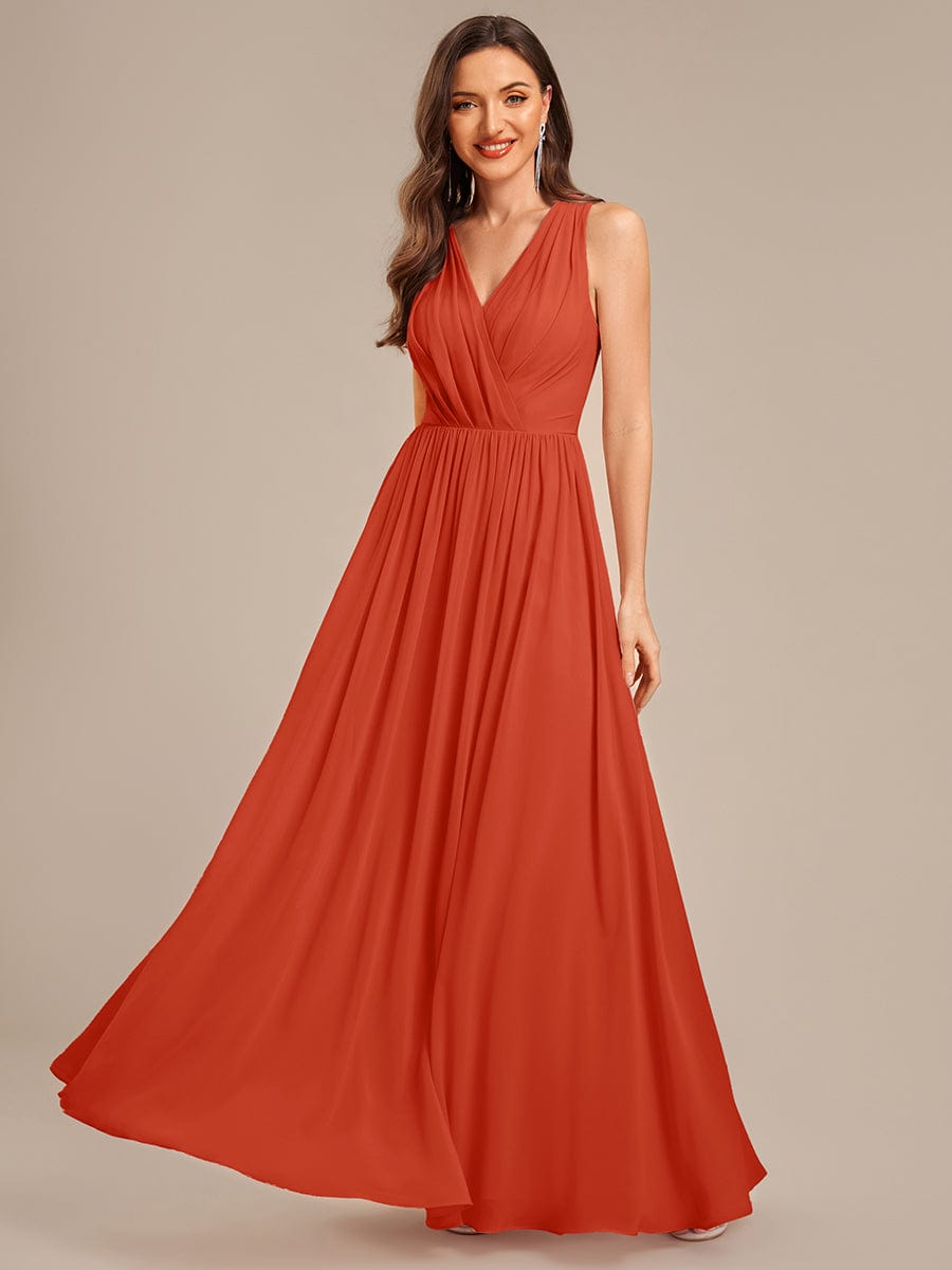 Applique Chiffon Sleeveless Bridesmaid Dress #color_Burnt Orange