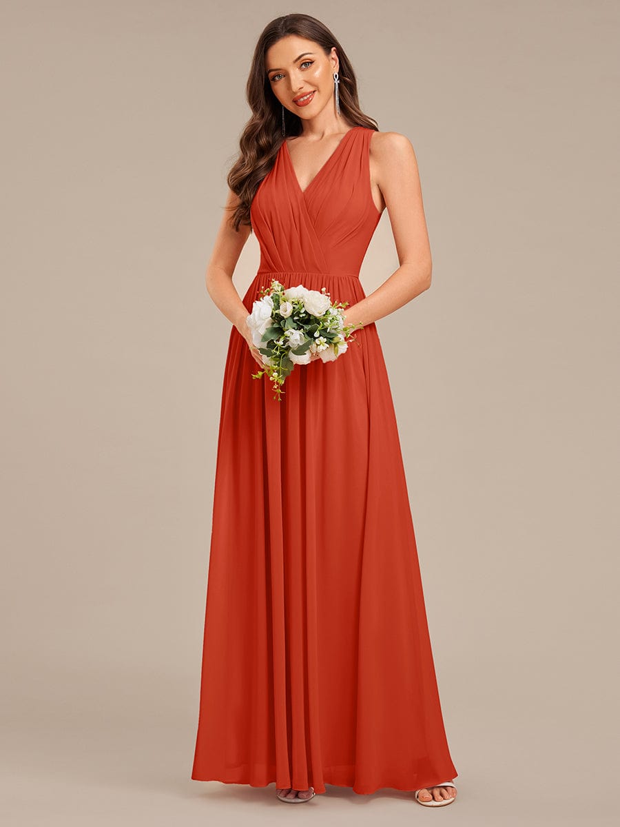 Applique Chiffon Sleeveless Bridesmaid Dress #color_Burnt Orange
