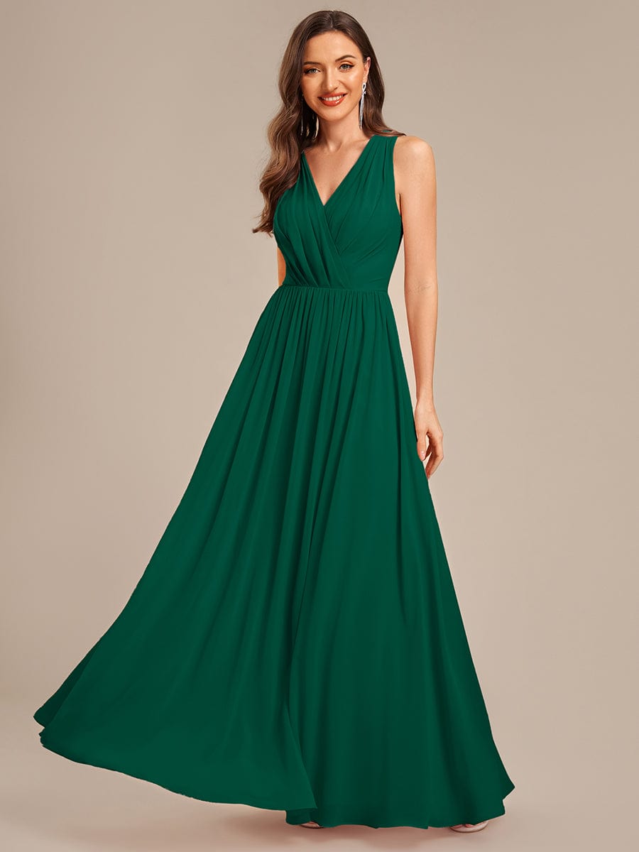 Applique Chiffon Sleeveless Bridesmaid Dress #color_Dark Green