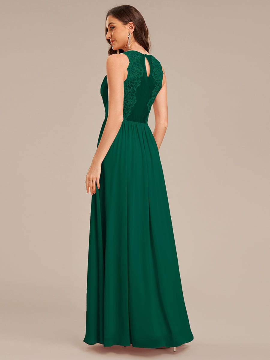 Applique Chiffon Sleeveless Bridesmaid Dress #color_Dark Green