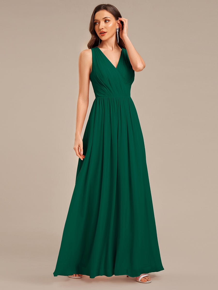 Applique Chiffon Sleeveless Bridesmaid Dress #color_Dark Green