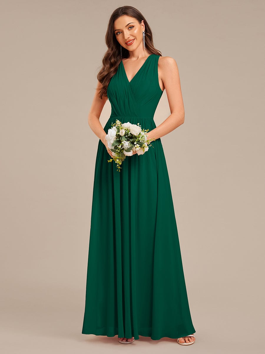 Applique Chiffon Sleeveless Bridesmaid Dress #color_Dark Green