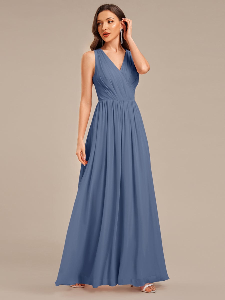 Applique Chiffon Sleeveless Bridesmaid Dress #color_Dusty Blue