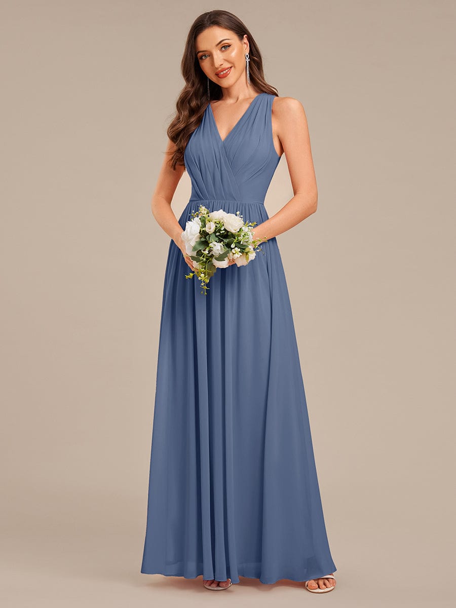 Applique Chiffon Sleeveless Bridesmaid Dress #color_Dusty Blue