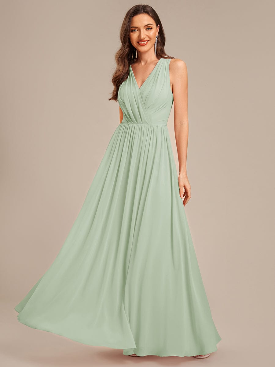 Applique Chiffon Sleeveless Bridesmaid Dress #color_Mint Green