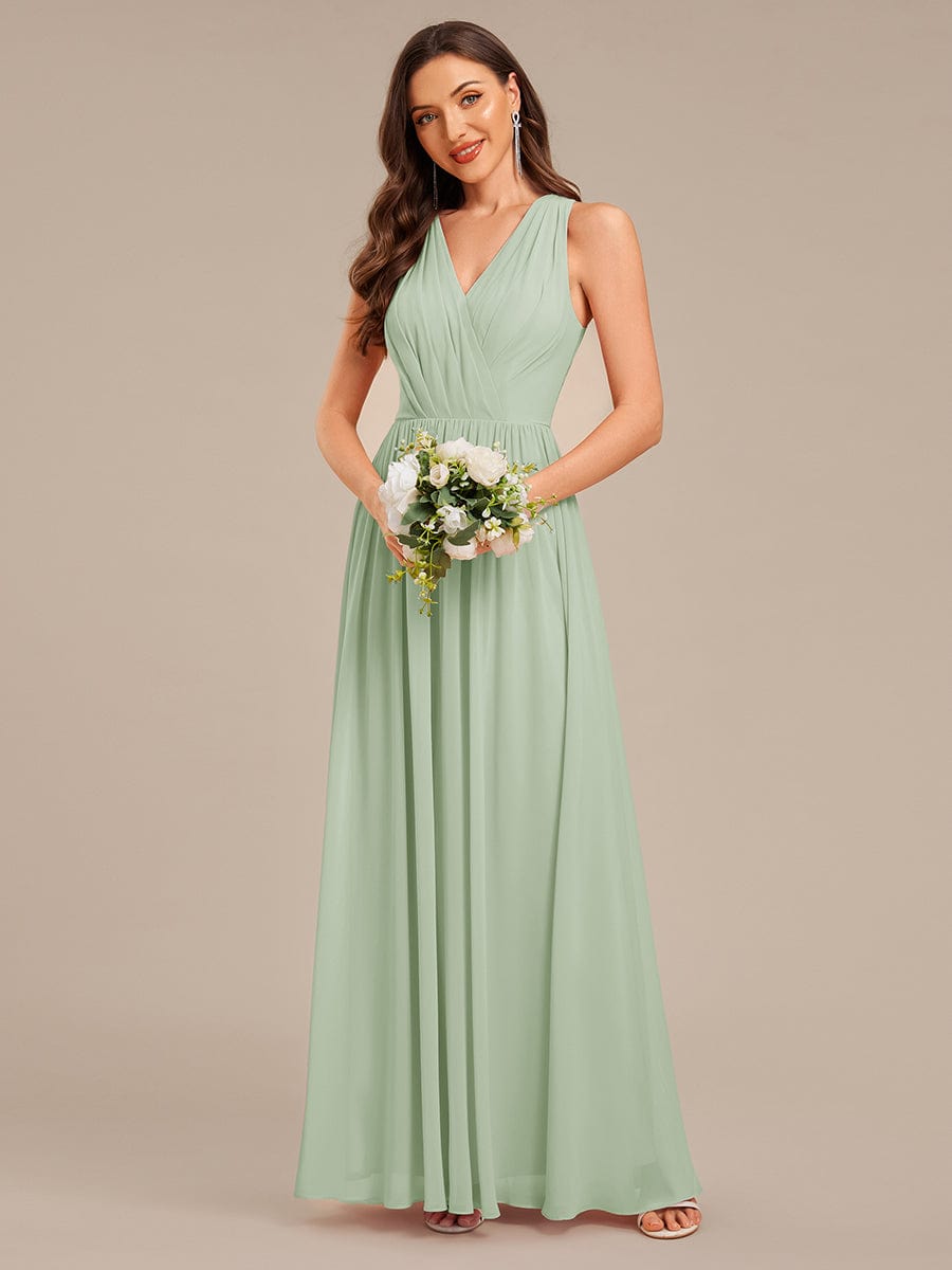 Applique Chiffon Sleeveless Bridesmaid Dress #color_Mint Green