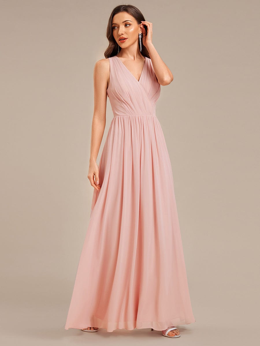 Applique Chiffon Sleeveless Bridesmaid Dress #color_Pink