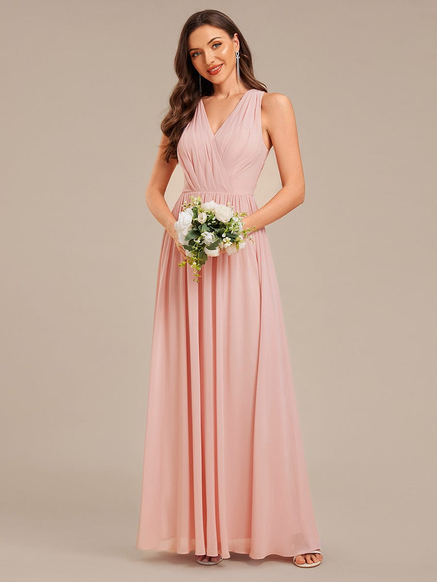 Applique Chiffon Sleeveless Bridesmaid Dress #color_Pink