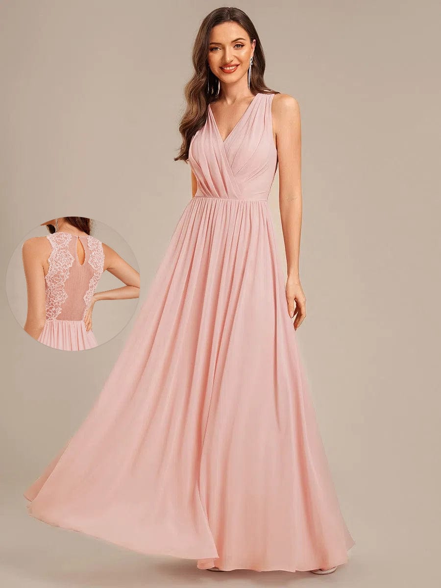 Applique Chiffon Sleeveless Bridesmaid Dress #color_Pink