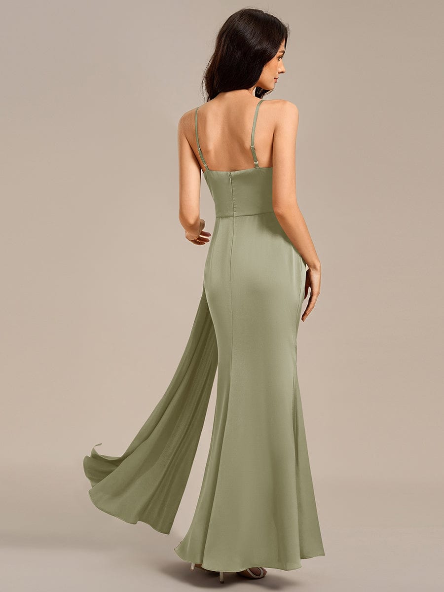 Satin Spaghetti Strap Maxi Mermaid Bridesmaid Dress #color_Sage Green