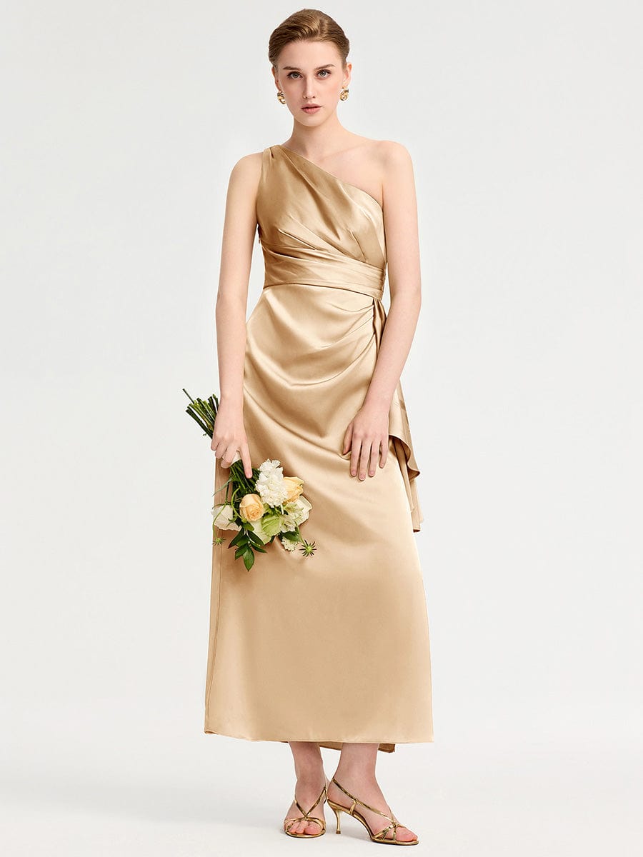 One Shoulder Satin Bridesmaid Dress #color_Champagne