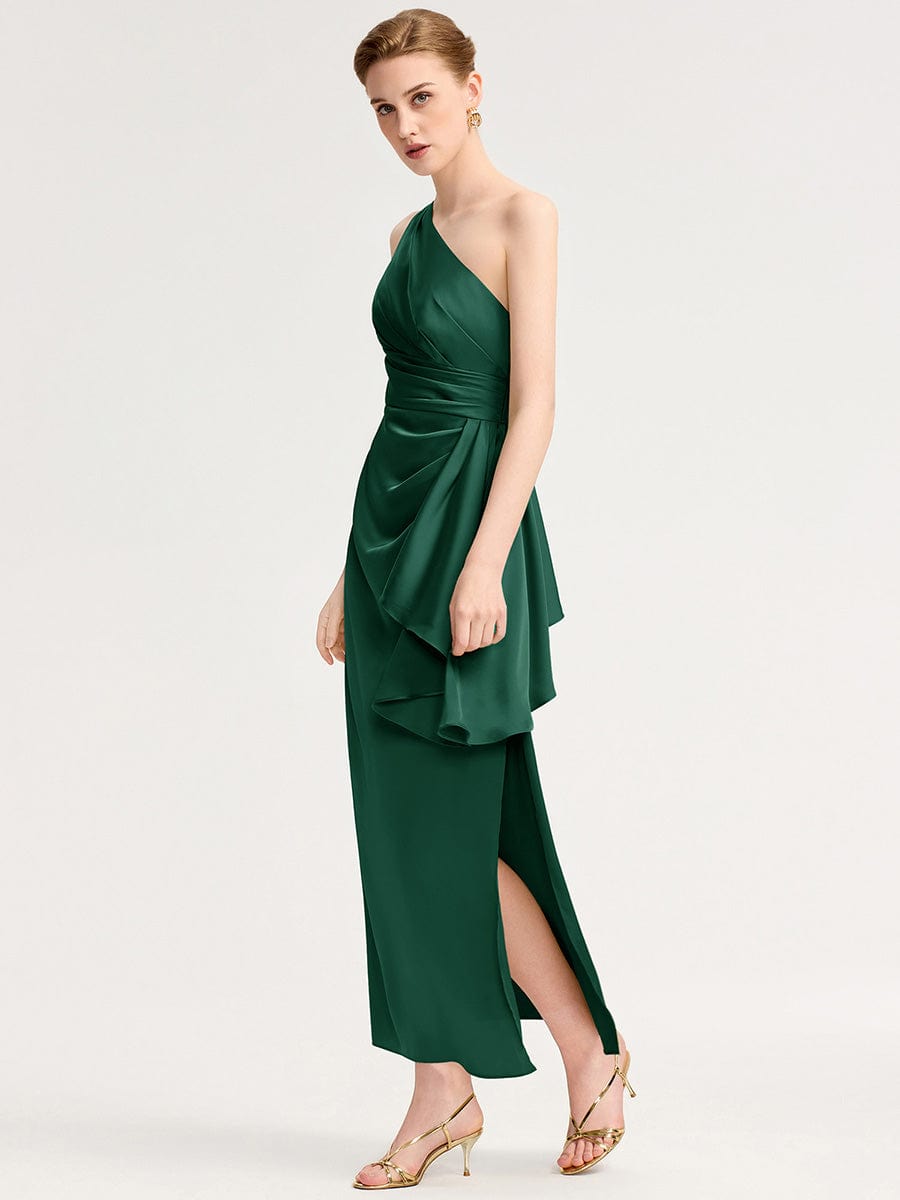 One Shoulder Satin Bridesmaid Dress #color_Dark Green