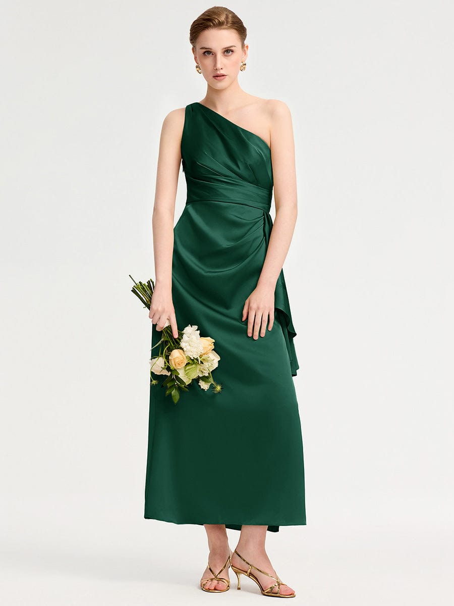 One Shoulder Satin Bridesmaid Dress #color_Dark Green