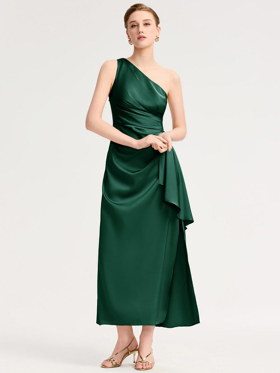 One Shoulder Satin Bridesmaid Dress #color_Dark Green