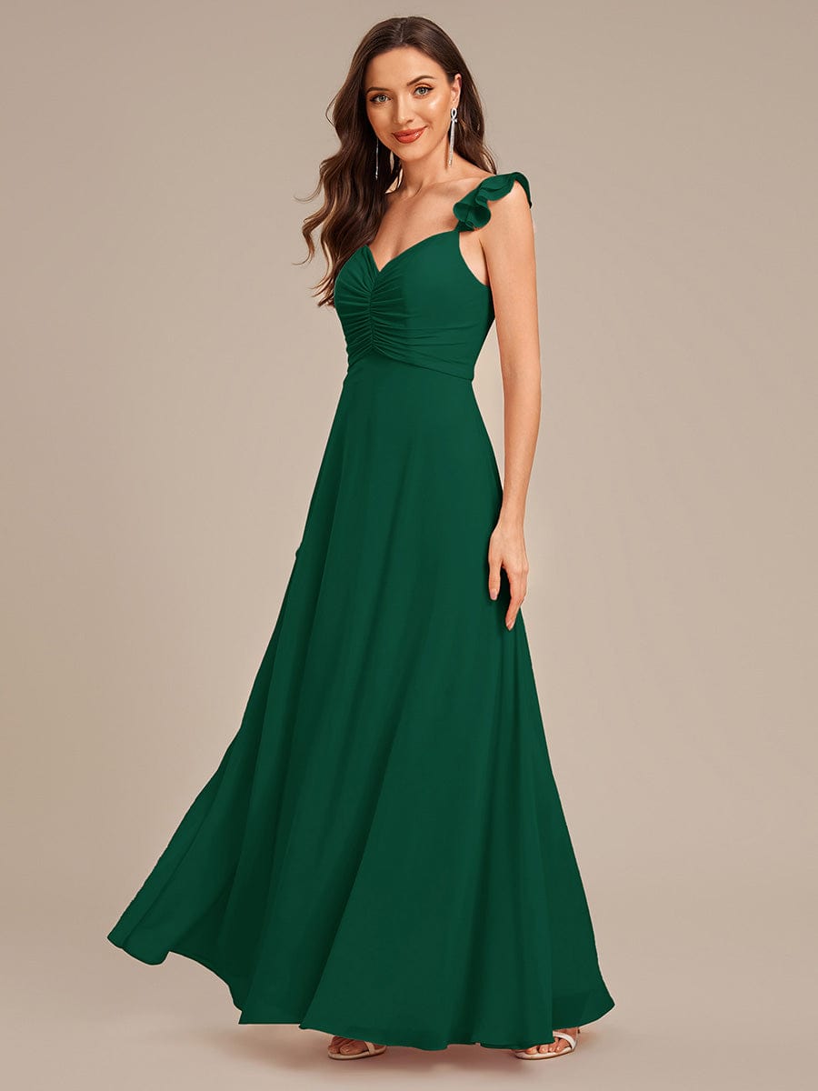Backless Chiffon Ruffled Bridesmaid Dress #color_Dark Green