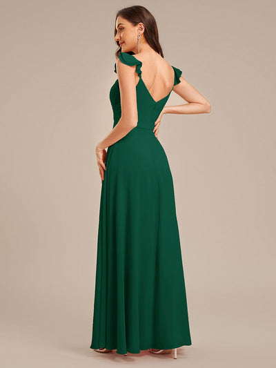 Backless Chiffon Ruffled Bridesmaid Dress #color_Dark Green