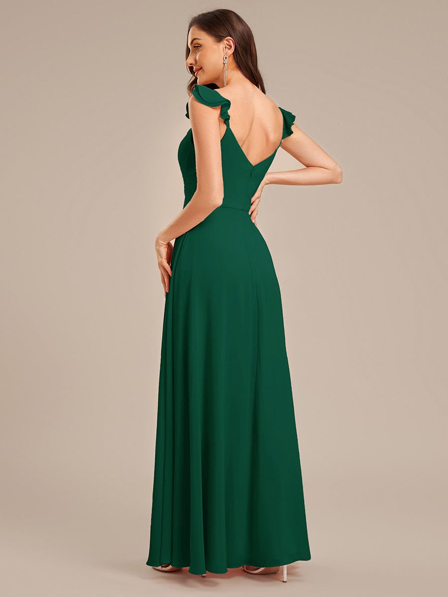 Backless Chiffon Ruffled Bridesmaid Dress #color_Dark Green