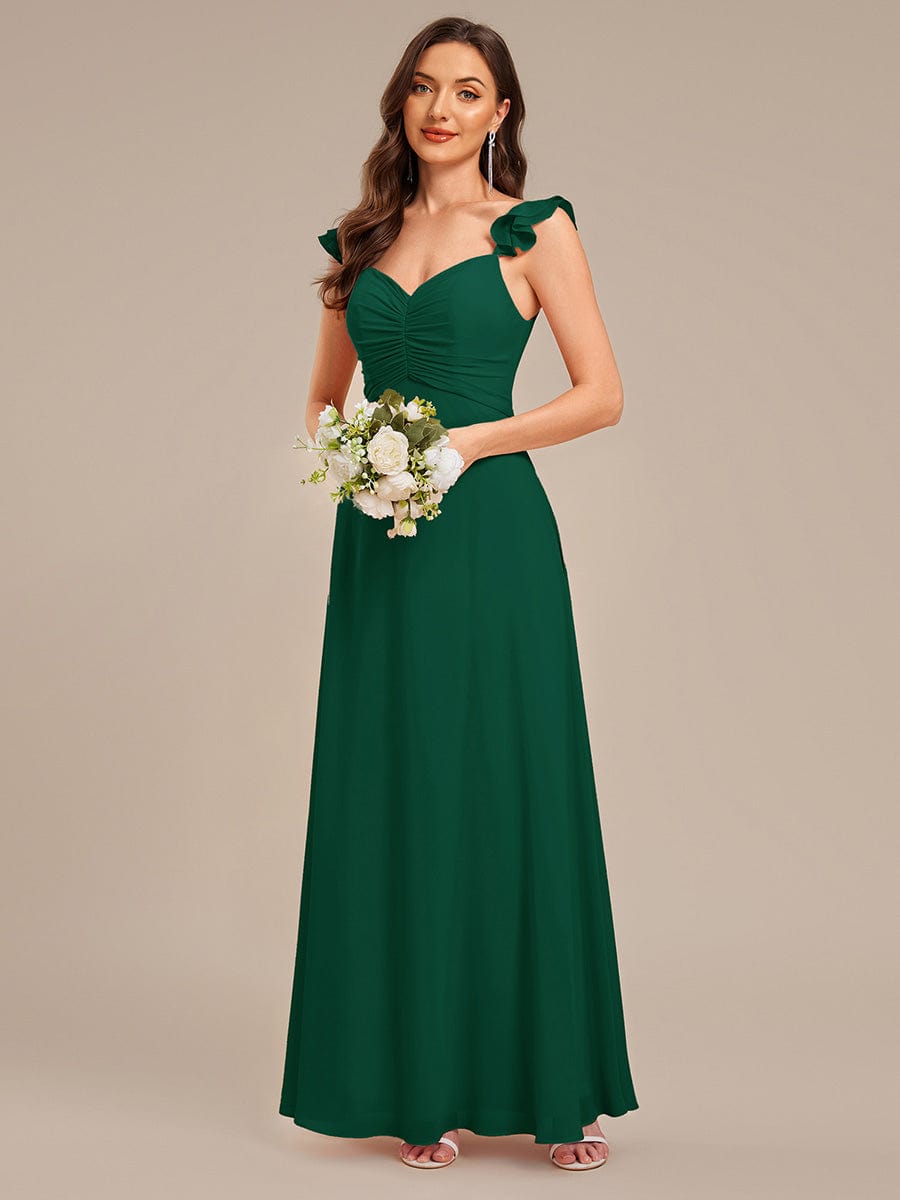 Backless Chiffon Ruffled Bridesmaid Dress #color_Dark Green