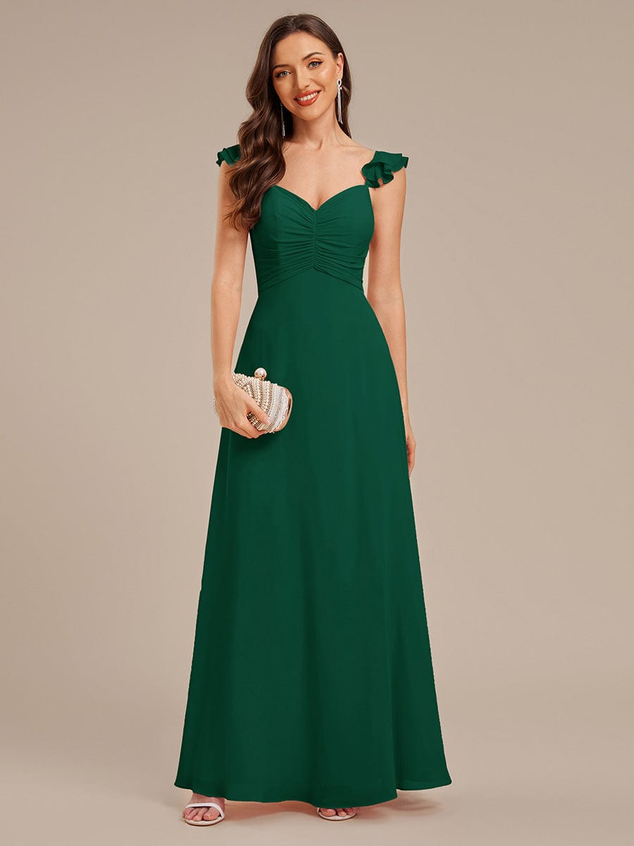 Backless Chiffon Ruffled Bridesmaid Dress #color_Dark Green
