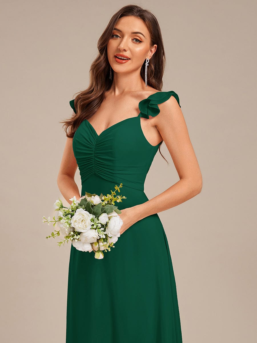 Backless Chiffon Ruffled Bridesmaid Dress #color_Dark Green