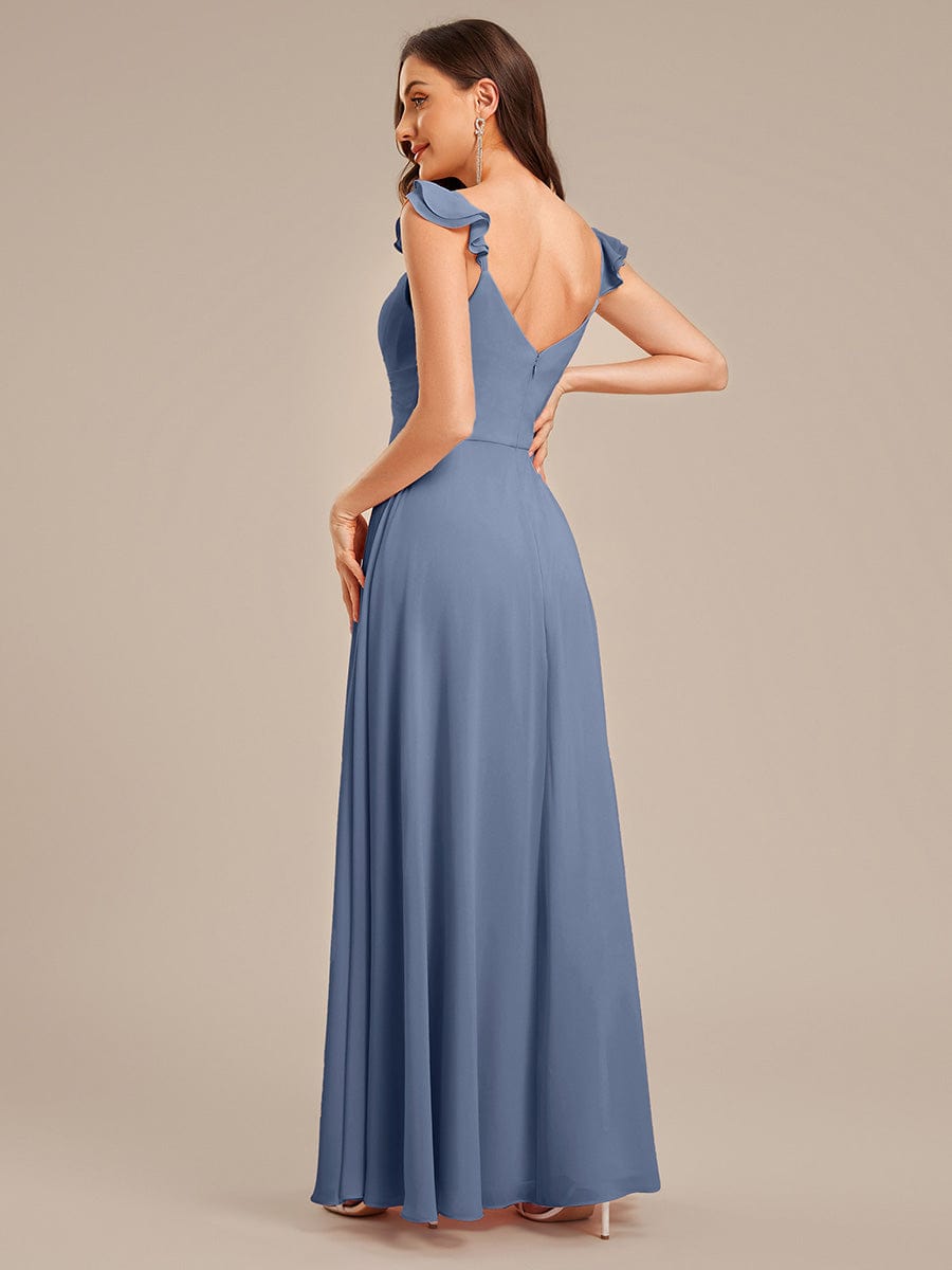 Backless Chiffon Ruffled Bridesmaid Dress #color_Dusty Blue
