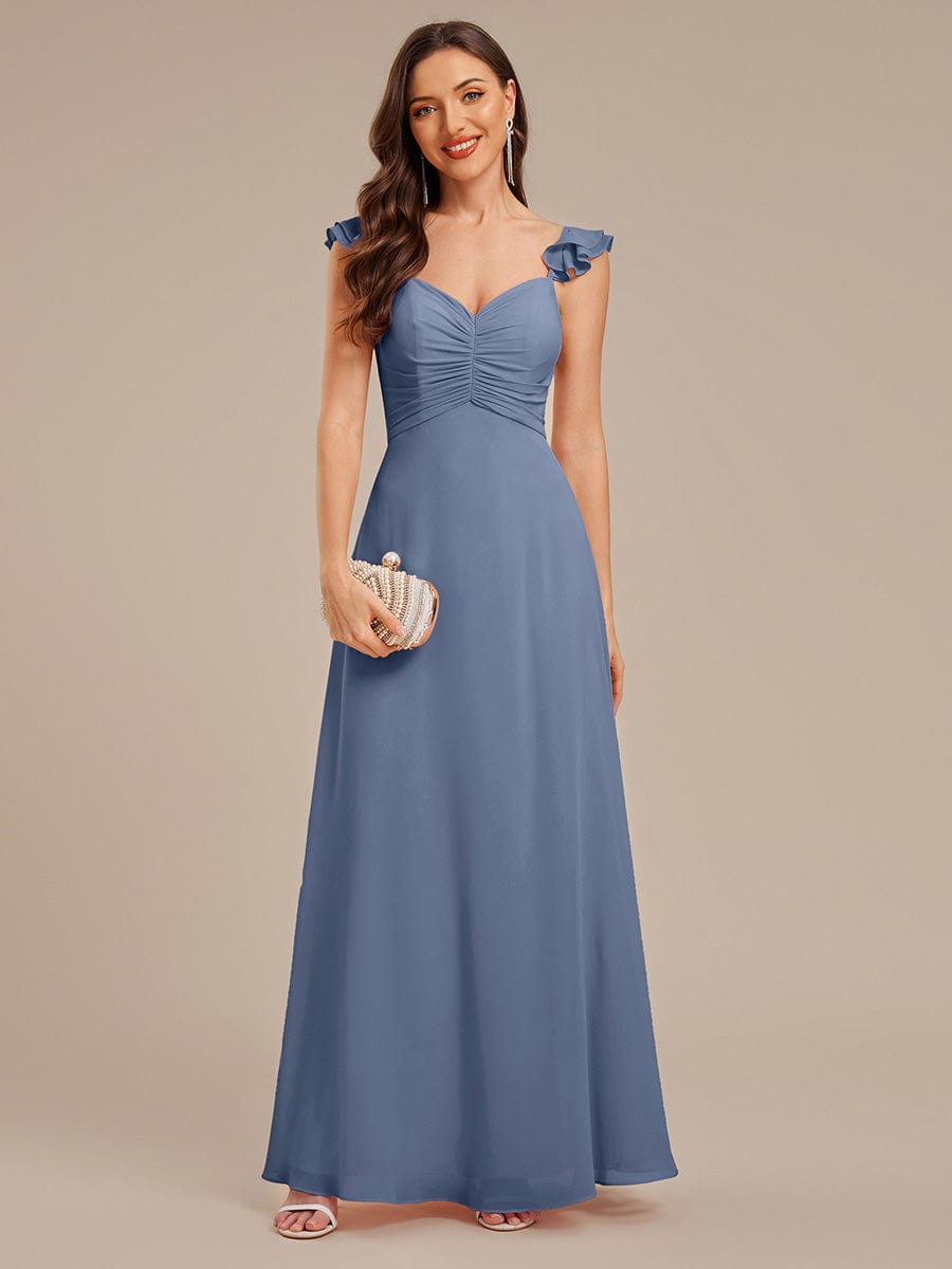 Backless Chiffon Ruffled Bridesmaid Dress #color_Dusty Blue
