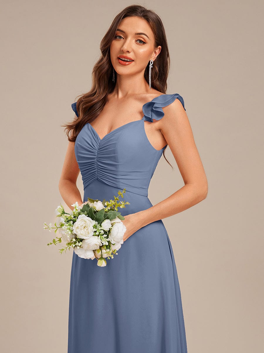 Backless Chiffon Ruffled Bridesmaid Dress #color_Dusty Blue