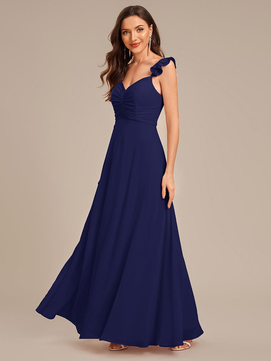 Backless Chiffon Ruffled Bridesmaid Dress #color_Navy Blue