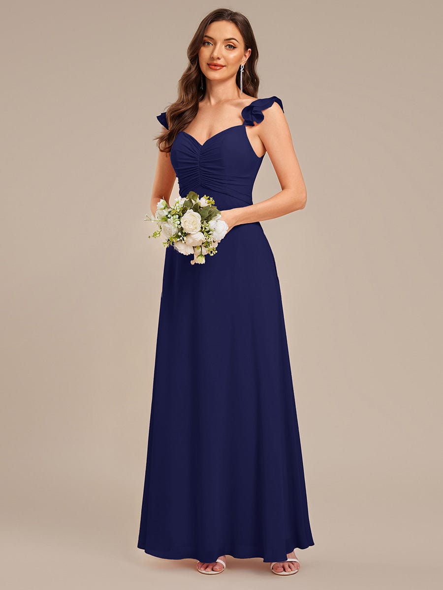 Backless Chiffon Ruffled Bridesmaid Dress #color_Navy Blue
