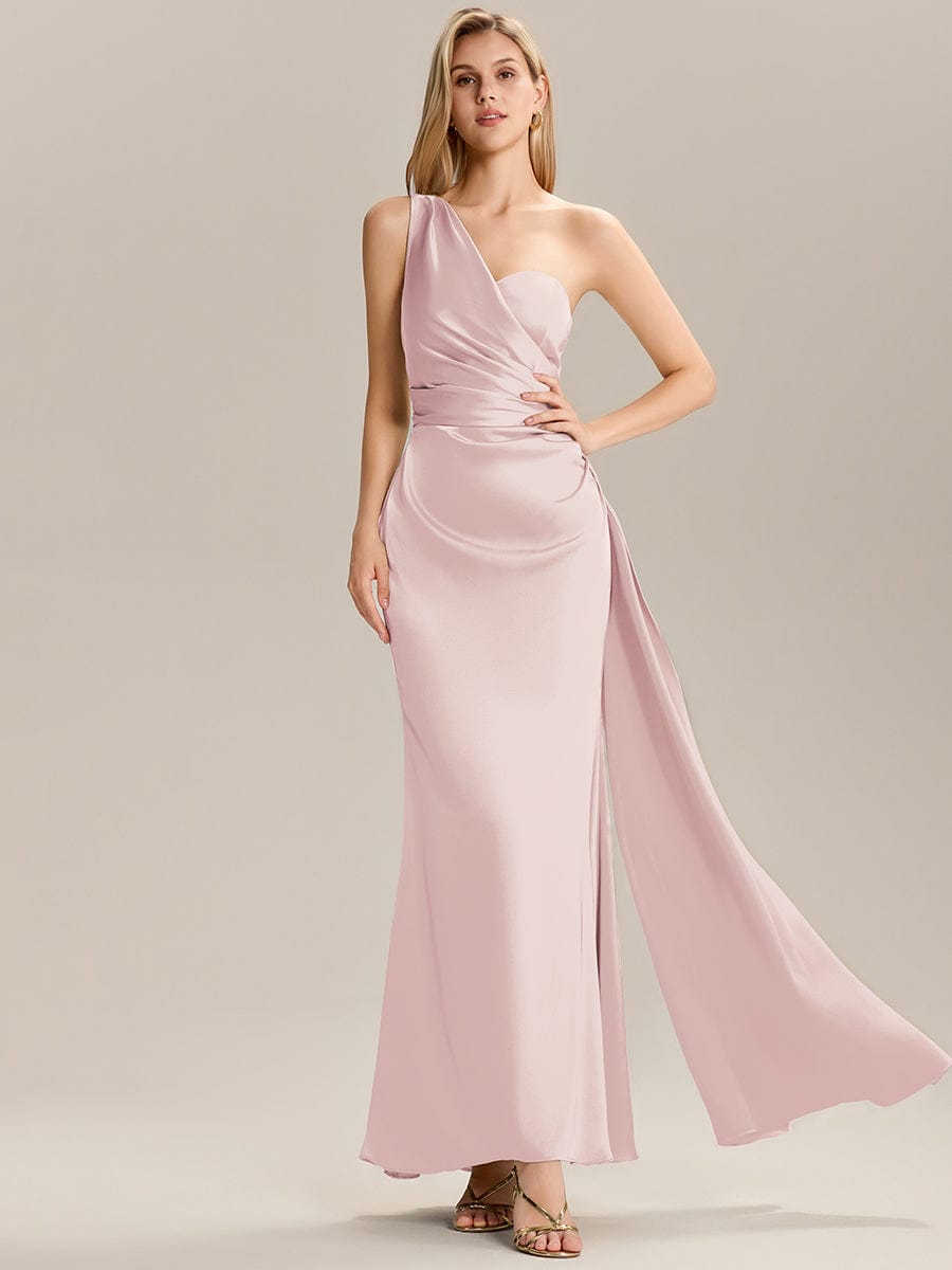 Flowing Ribbons Satin Sleeveless Bridesmaid Dress #color_Pink