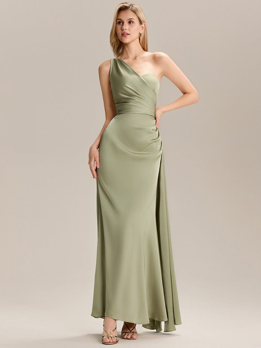 Flowing Ribbons Satin Sleeveless Bridesmaid Dress #color_Sage Green
