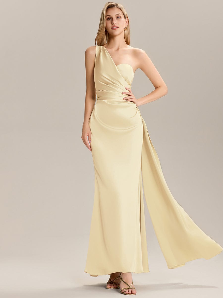 Flowing Ribbons Satin Sleeveless Bridesmaid Dress #color_Yellow