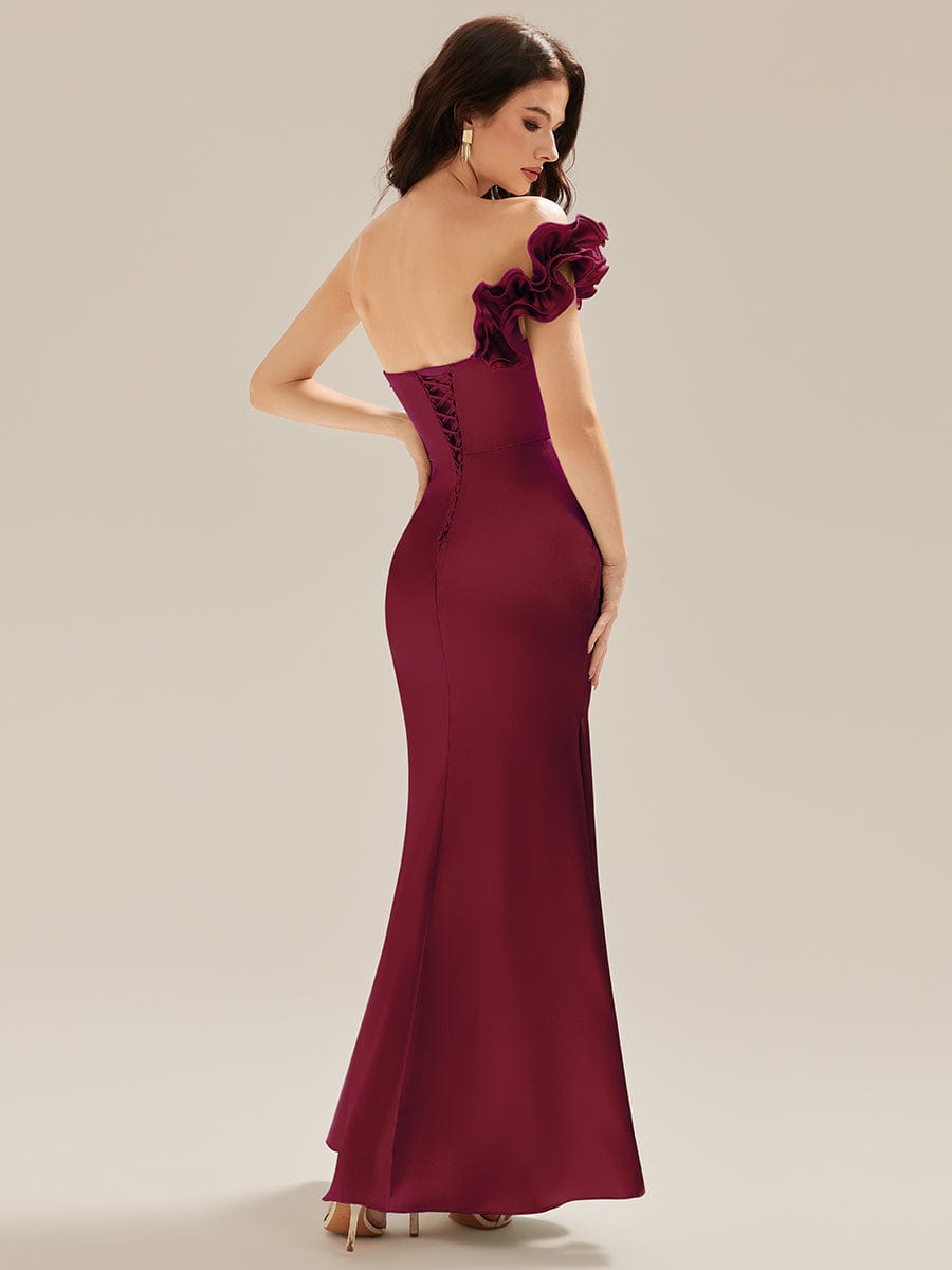 Lace-Up Satin Mermaid Maxi Dress #color_Burgundy
