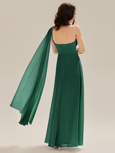 Flowing Ribbons Chiffon Sleeveless Dress #color_Dark Green