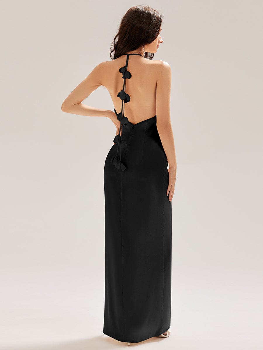 Cold Shoulder Satin Mermaid Dress #color_Black