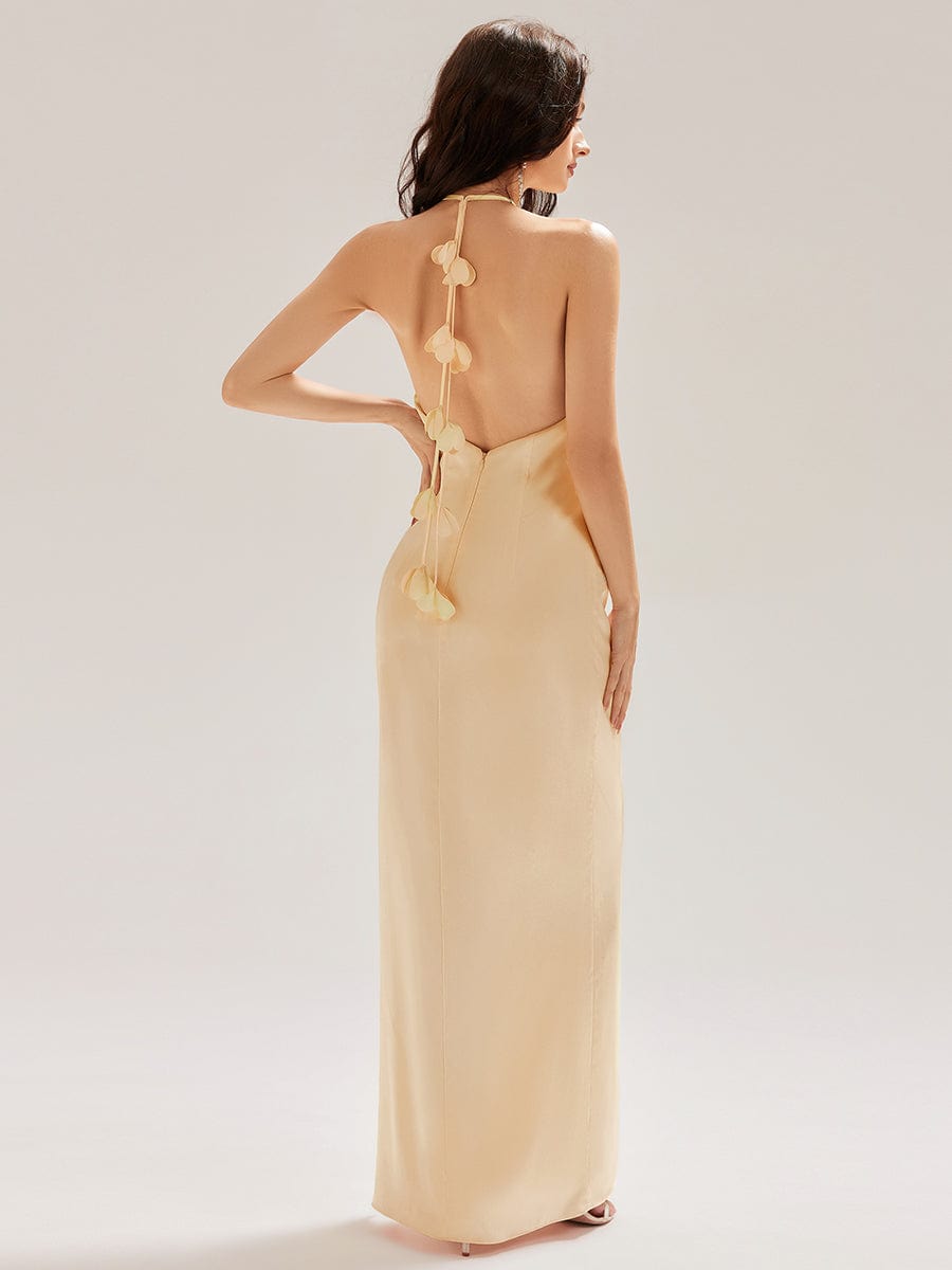 Cold Shoulder Satin Mermaid Dress #color_Champagne