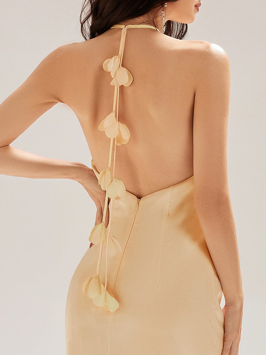 Cold Shoulder Satin Mermaid Dress #color_Champagne