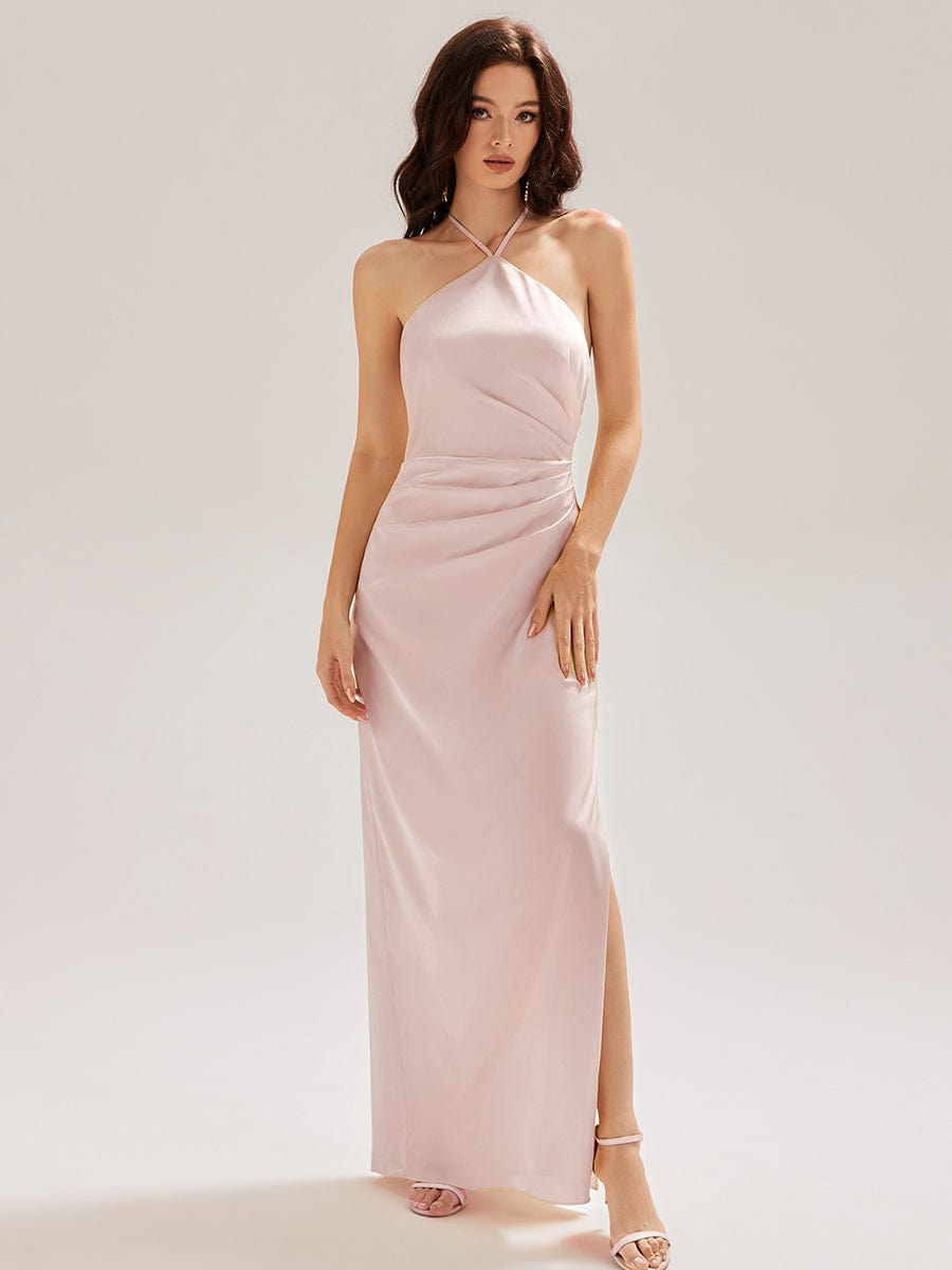 Cold Shoulder Satin Mermaid Dress #color_Pink