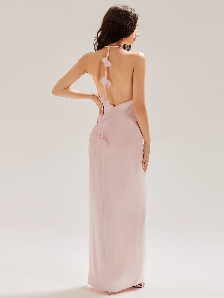 Cold Shoulder Satin Mermaid Dress #color_Pink
