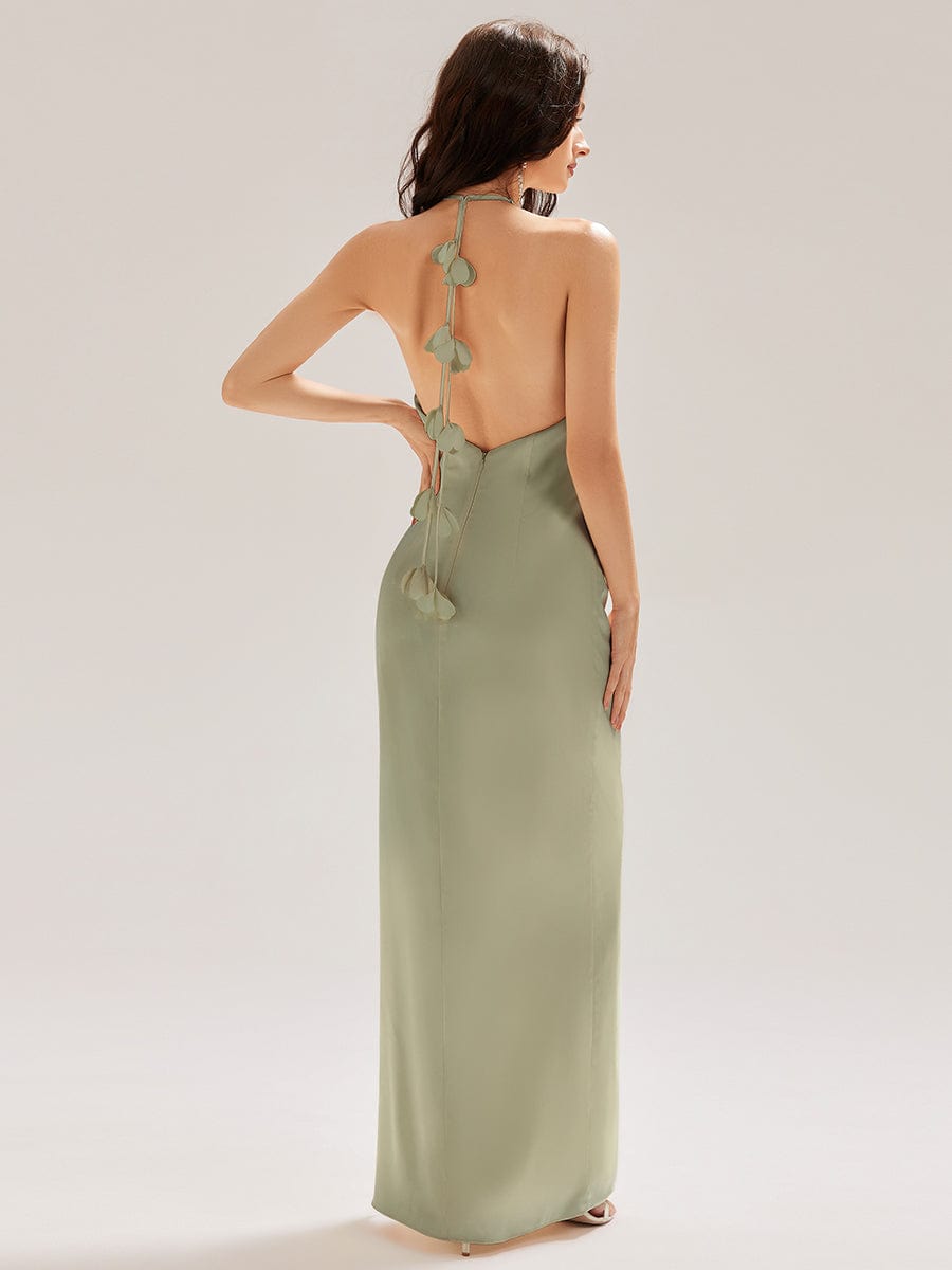 Cold Shoulder Satin Mermaid Dress #color_Sage Green