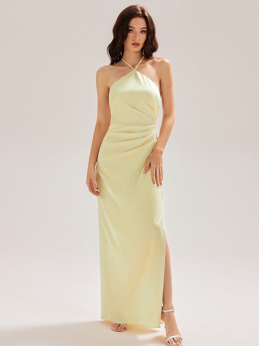 Cold Shoulder Satin Mermaid Dress #color_Yellow