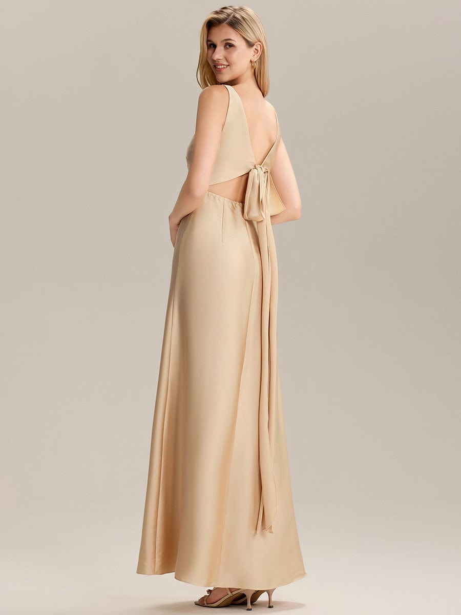 Tie Knot Satin Sleeveless Bridesmaid Dress #color_Champagne