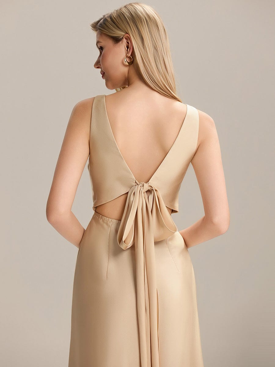 Tie Knot Satin Sleeveless Bridesmaid Dress #color_Champagne