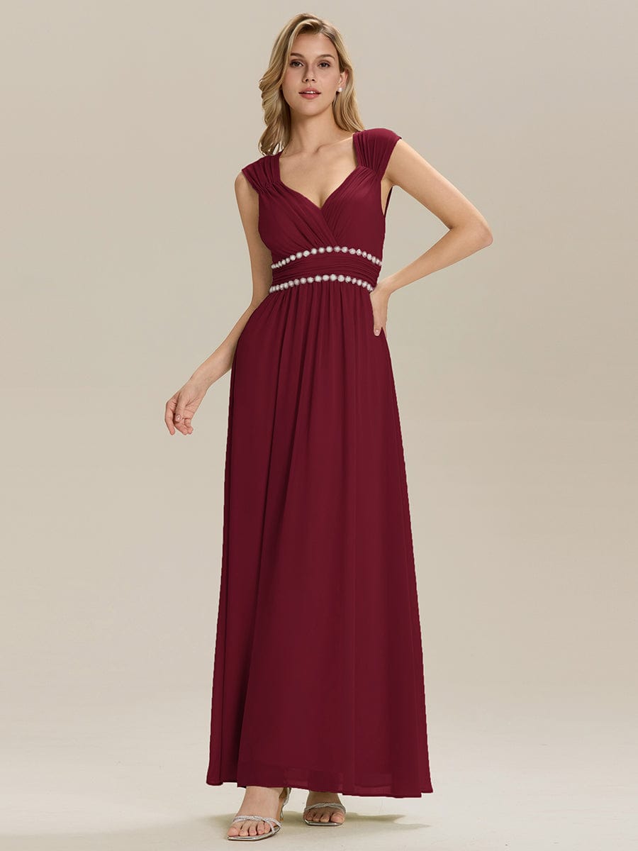 Backless Chiffon Sleeveless Bridesmaid Dress #color_Burgundy