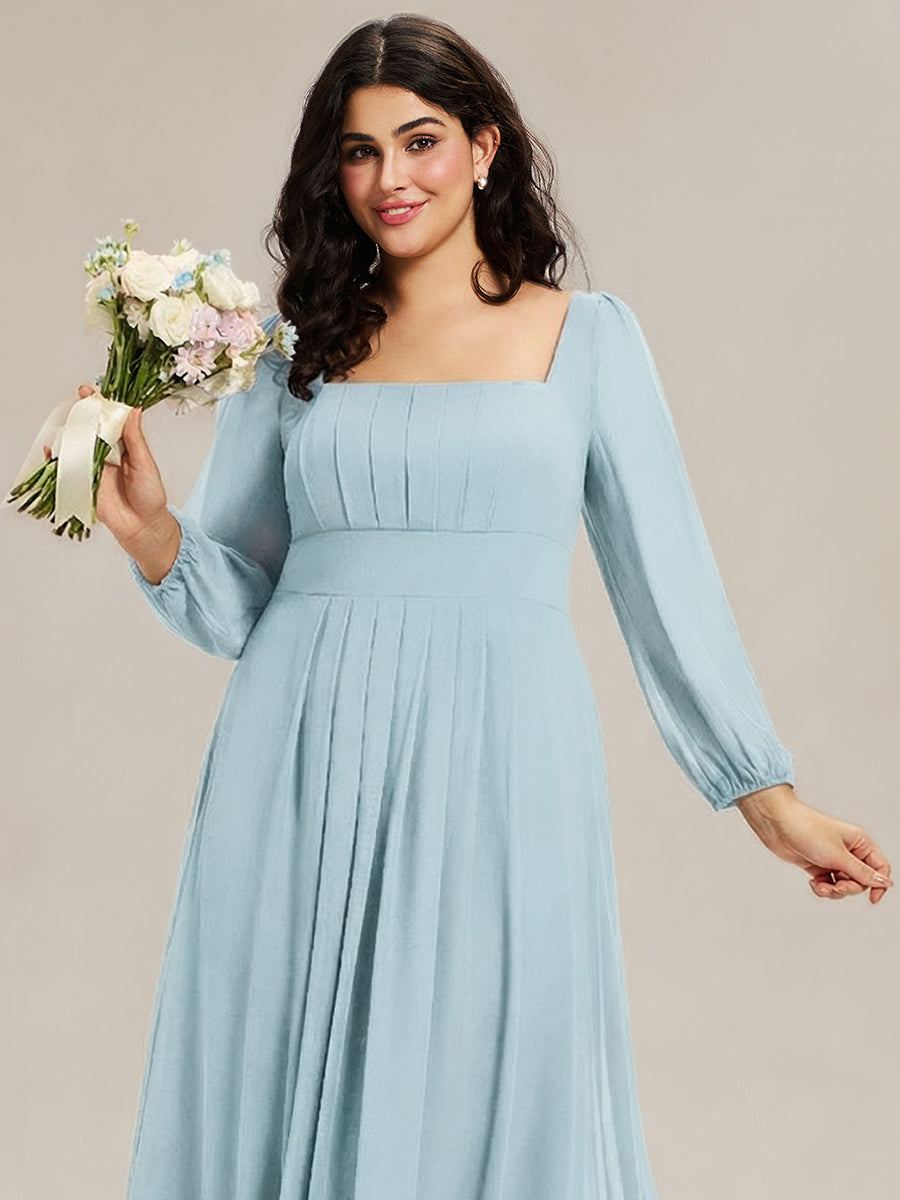 Plus Size See-through Chiffon Lantern Sleeve Wedding Guest Dress #color_Sky Blue