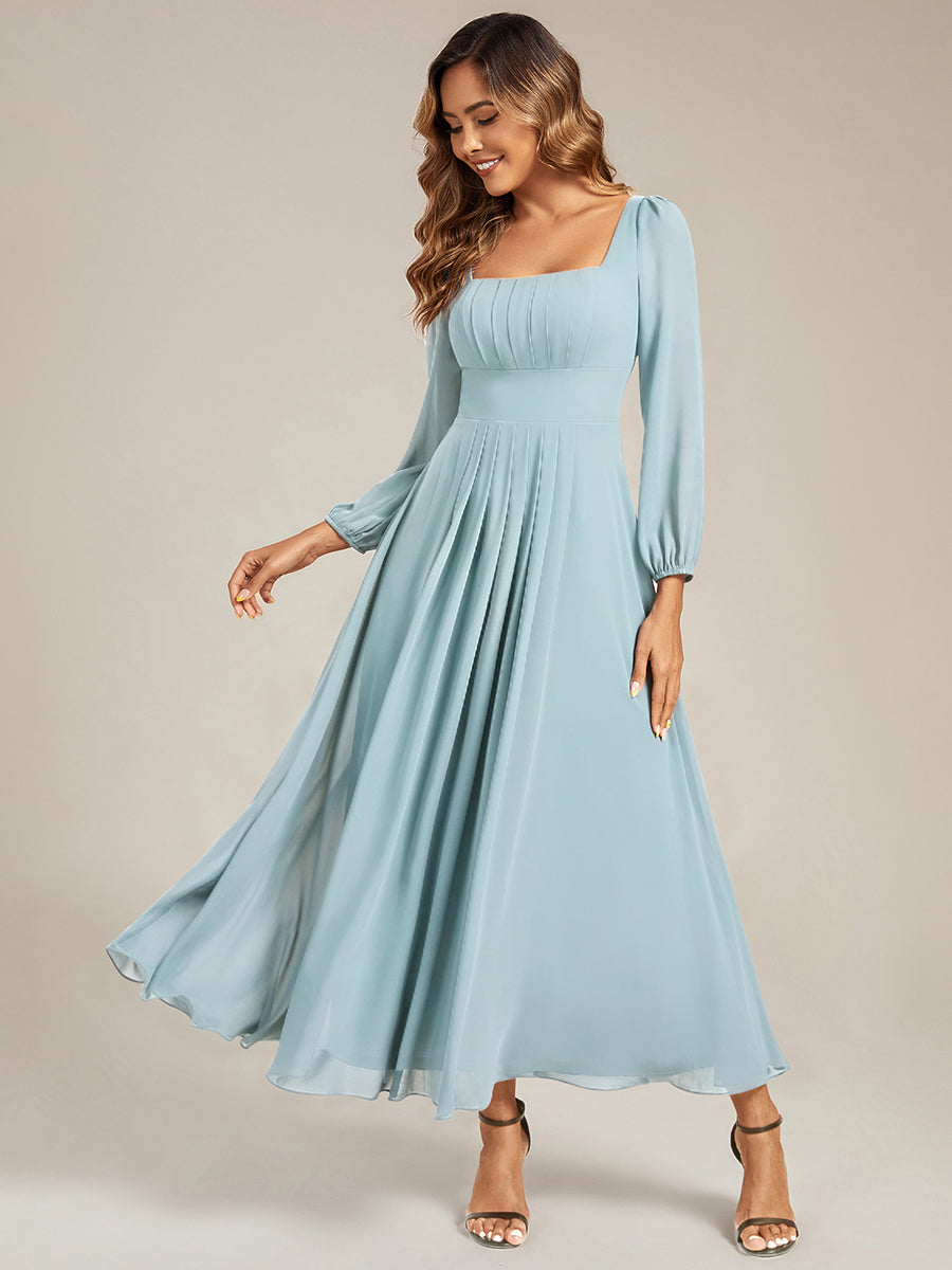 See-through Chiffon Lantern Sleeve Bridesmaid Dress #color_Sky Blue