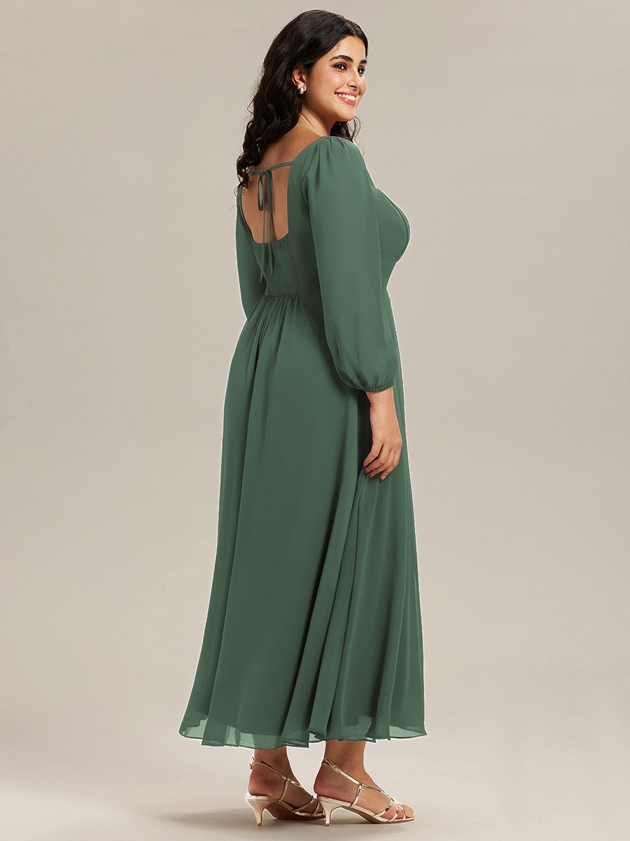 Plus Size See-through Chiffon Lantern Sleeve Wedding Guest Dress #color_Eucalyptus