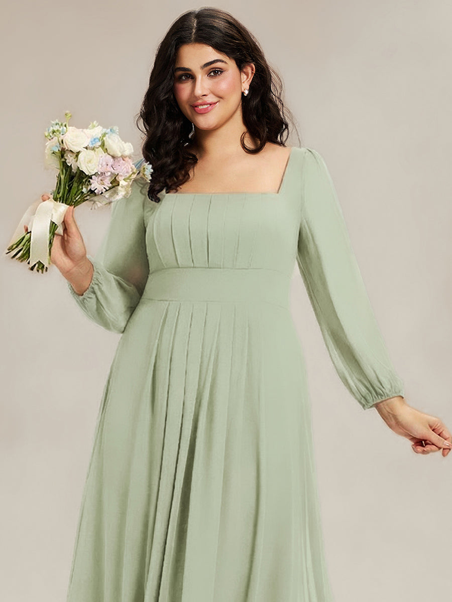 Plus Size See-through Chiffon Lantern Sleeve Wedding Guest Dress #color_Mint Green