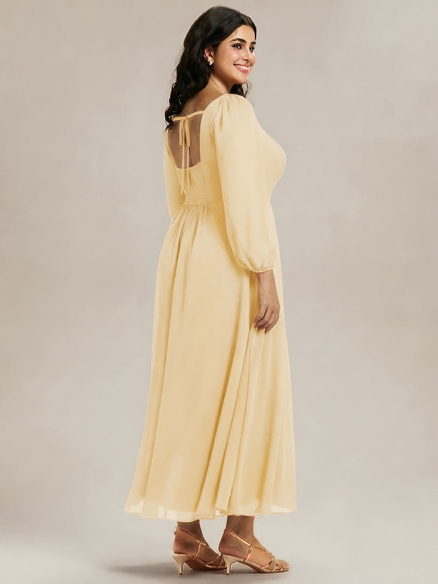 See-through Chiffon Lantern Sleeve Bridesmaid Dress #color_Yellow